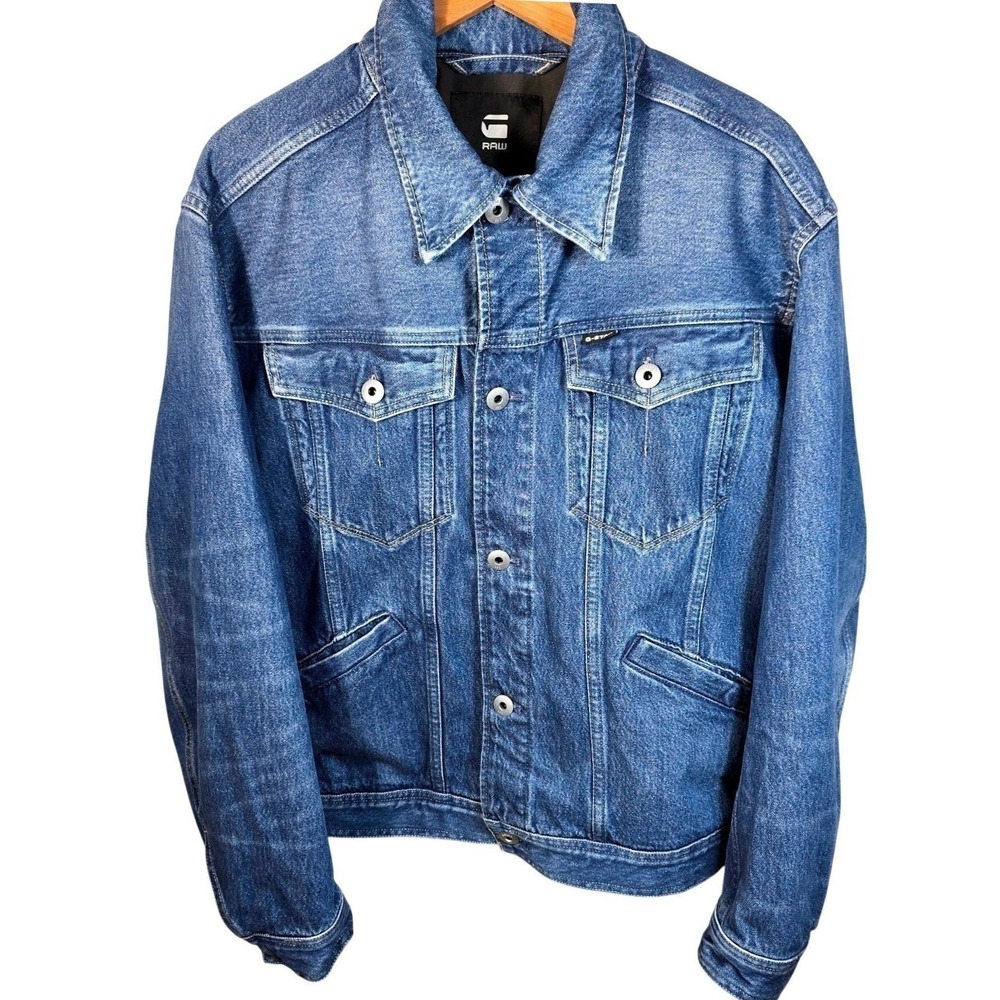 G-Star RAW Flight Combat Denim Jacket Mens Size Medium Blue Utility Trucker Coat
